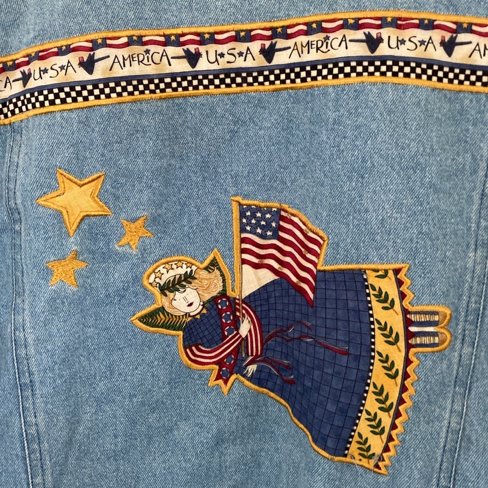 Quacker Factory Patriotic USA Denim Jean Jacket. Size XL - Picture 8 of 12